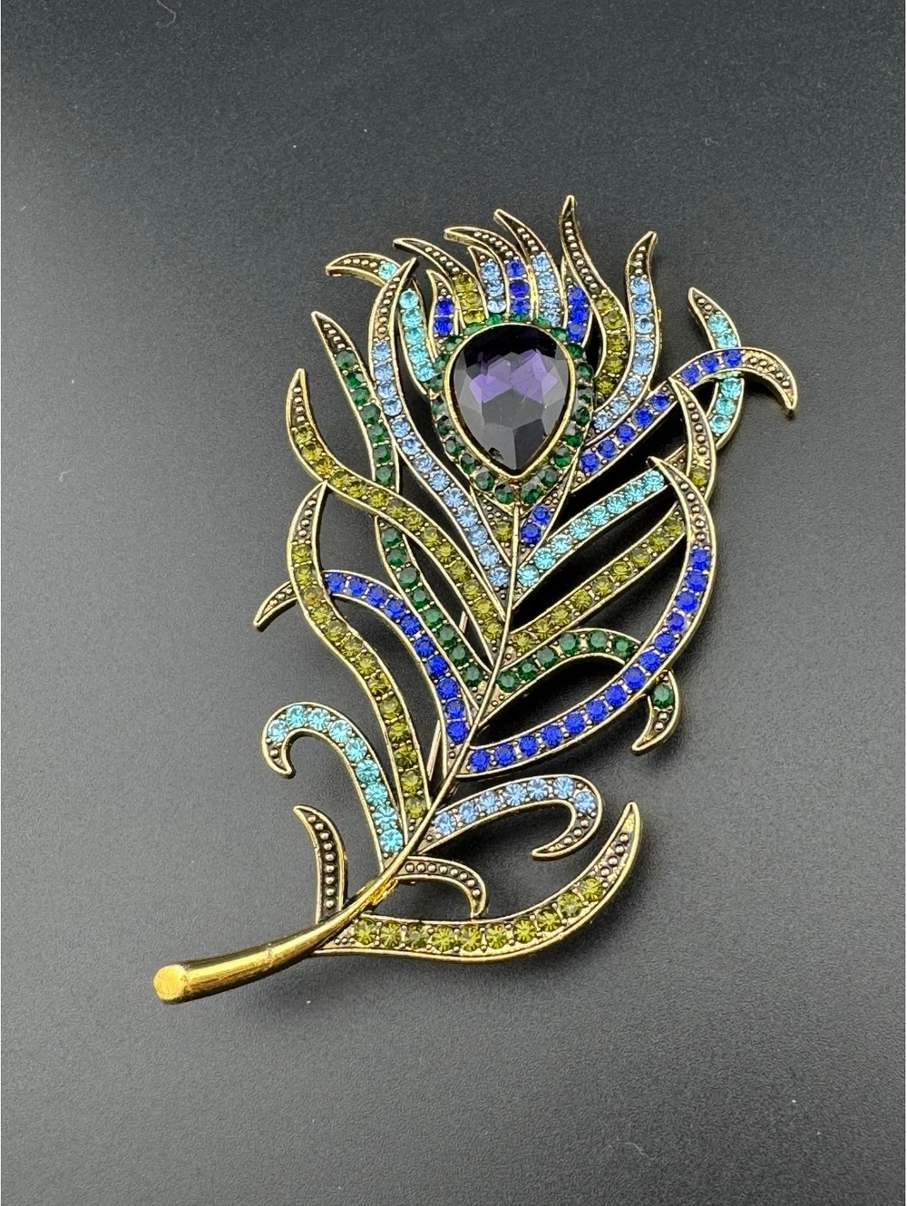 Colorful Crystal Peacock Feather Brooch Pin